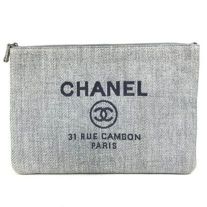 Chanel Clutch Bag Canvas Blue Logo Deauville Women
