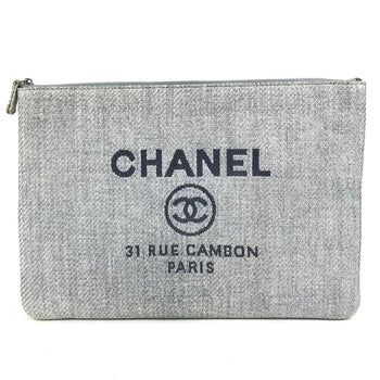 Chanel Clutch Bag Canvas Blue Logo Deauville Women