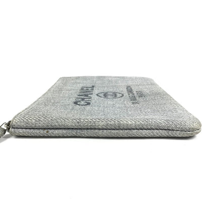 Chanel Clutch Bag Canvas Blue Logo Deauville Women