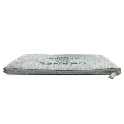 Chanel Clutch Bag Canvas Blue Logo Deauville Women