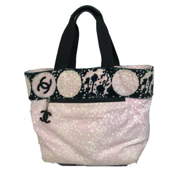 Chanel Tote Bag Canvas Light Pink X Black Coco Mark Women