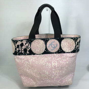 Chanel Tote Bag Canvas Light Pink X Black Coco Mark Women