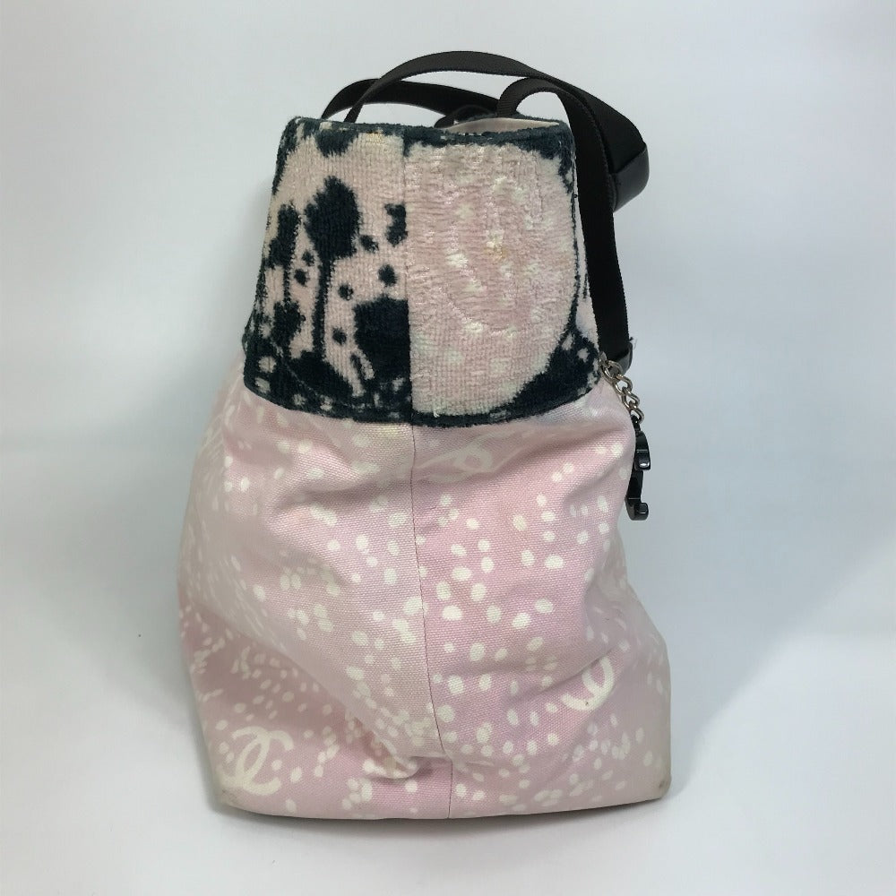 Chanel Tote Bag Canvas Light Pink X Black Coco Mark Women