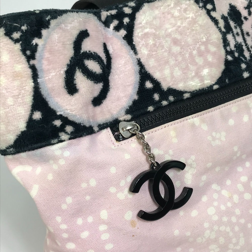 Chanel Tote Bag Canvas Light Pink X Black Coco Mark Women