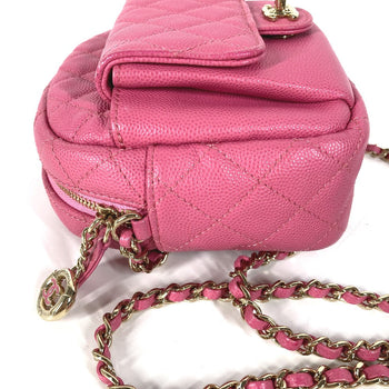 Chanel Shoulder Bag Caviar Skin Pink Matelasse Quilted Chain Bag Cc Coco Mark Women