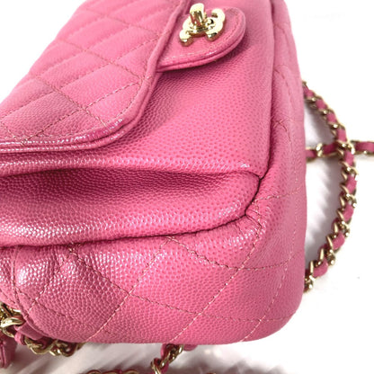 Chanel Shoulder Bag Caviar Skin Pink Matelasse Quilted Chain Bag Cc Coco Mark Women