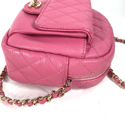 Chanel Shoulder Bag Caviar Skin Pink Matelasse Quilted Chain Bag Cc Coco Mark Women