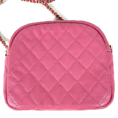 Chanel Shoulder Bag Caviar Skin Pink Matelasse Quilted Chain Bag Cc Coco Mark Women