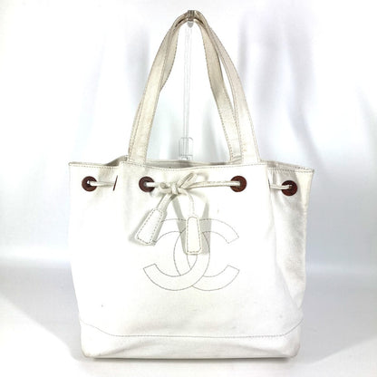 Chanel Shoulder Bag Caviar Skin White Vintage Cc Coco Mark Logo Drawstring Bag Women