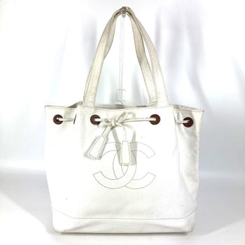 Chanel Shoulder Bag Caviar Skin White Vintage Cc Coco Mark Logo Drawstring Bag Women