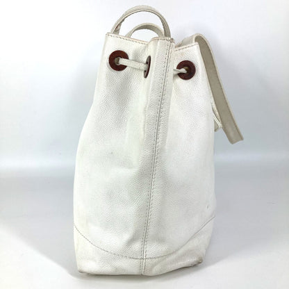 Chanel Shoulder Bag Caviar Skin White Vintage Cc Coco Mark Logo Drawstring Bag Women
