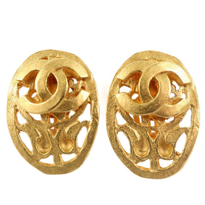 Chanel Earring Plated Gold Gold Vintage Oval Women