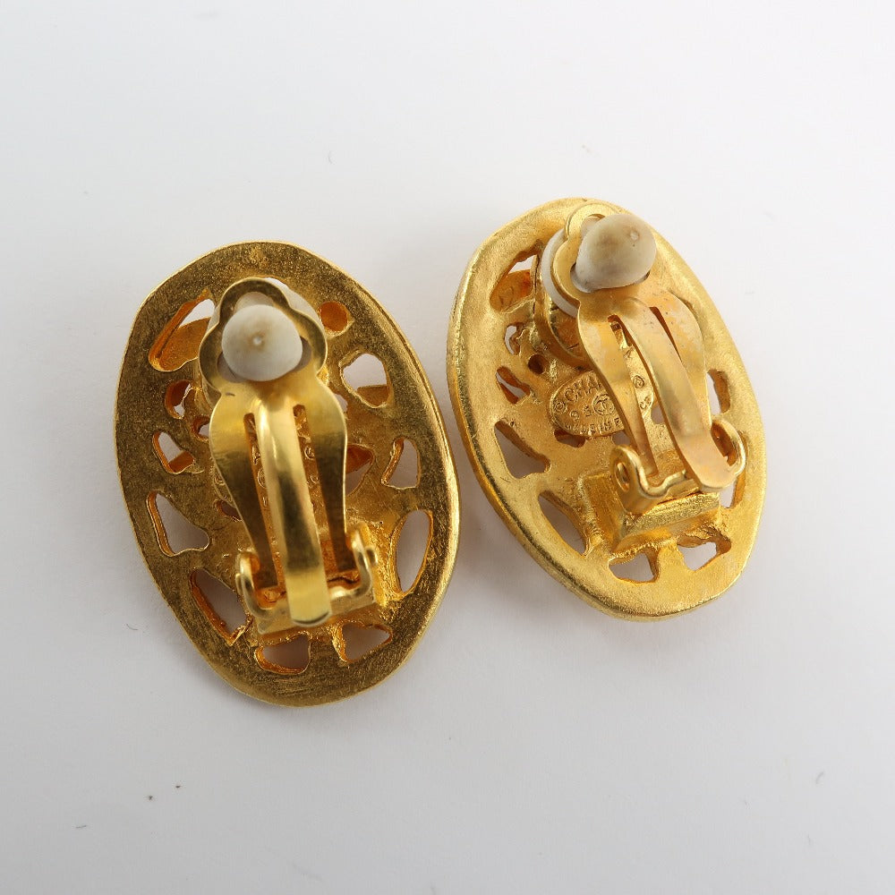 Chanel Earring Plated Gold Gold Vintage Oval Women
