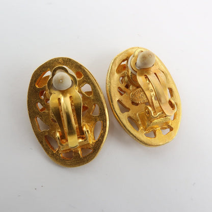 Chanel Earring Plated Gold Gold Vintage Oval Women