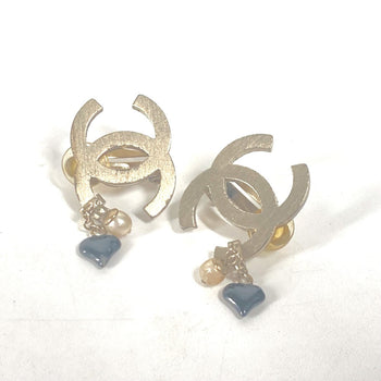 Chanel Earring Metal Gold 05A Logo Cc Coco Mark Faux Pearl Heart