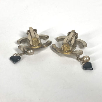 Chanel Earring Metal Gold 05A Logo Cc Coco Mark Faux Pearl Heart