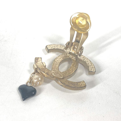 Chanel Earring Metal Gold 05A Logo Cc Coco Mark Faux Pearl Heart