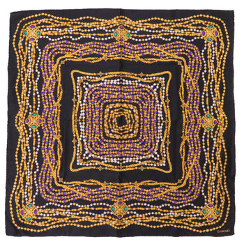 Chanel Scarf Silk Black Stone Necklace Motif Women