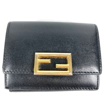 Fendi Trifold Wallet 8M0395 Leather Black Logo Women