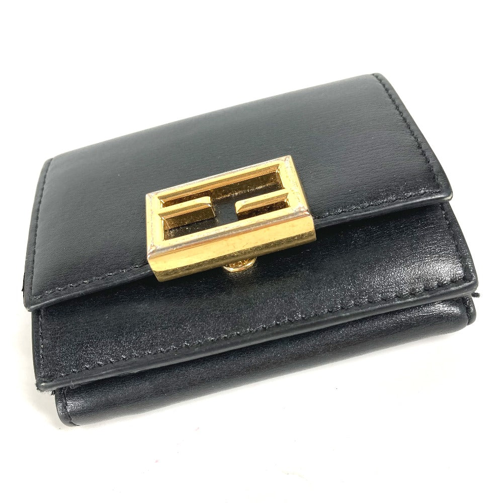 Fendi Trifold Wallet 8M0395 Leather Black Logo Women