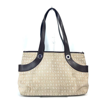 Bvlgari Tote Bag Canvas / Leather Beige Logo Mania Women