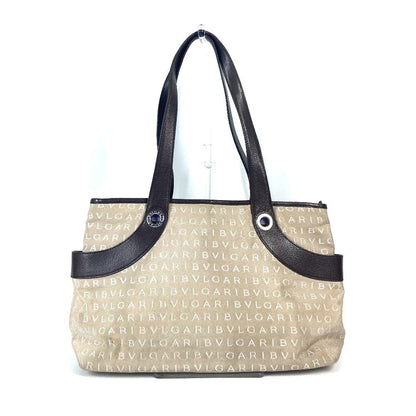 Bvlgari Tote Bag Canvas / Leather Beige Logo Mania Women