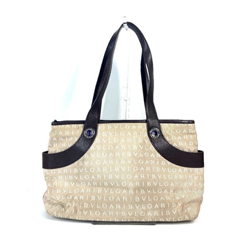Bvlgari Tote Bag Canvas / Leather Beige Logo Mania Women