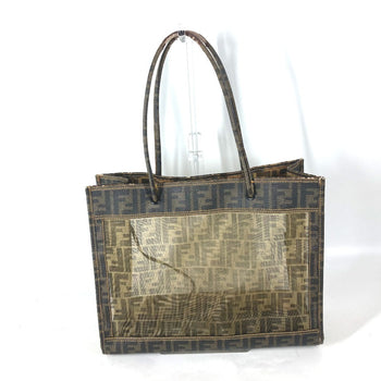 Fendi Shoulder Bag Coated Leather Brown Mesh Bag Beach Bag Vintage Zucca Women