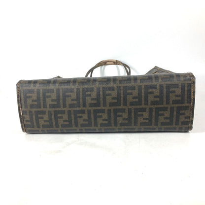 Fendi Shoulder Bag Coated Leather Brown Mesh Bag Beach Bag Vintage Zucca Women