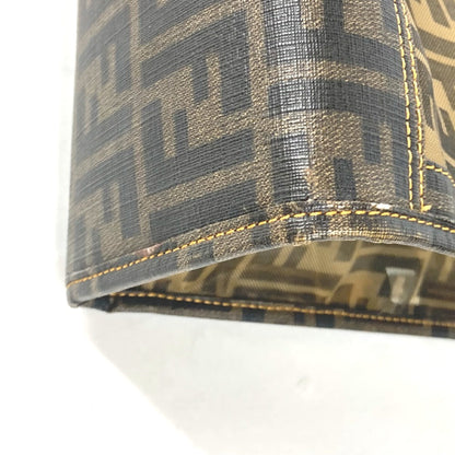 Fendi Shoulder Bag Coated Leather Brown Mesh Bag Beach Bag Vintage Zucca Women