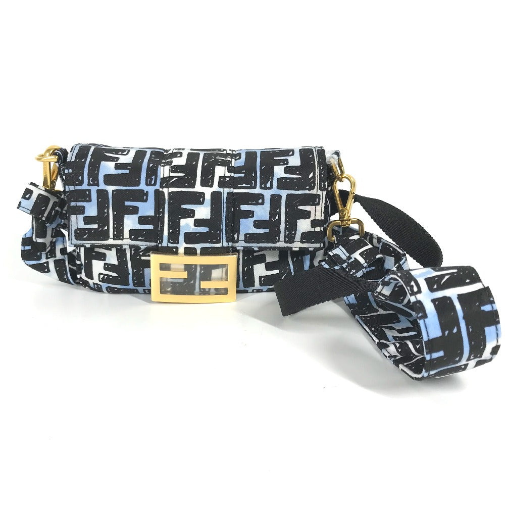 Fendi Shoulder Bag 8Br784 Nylon Blue Joshua Vides Collaboration Zucca Baguette Mini Mens