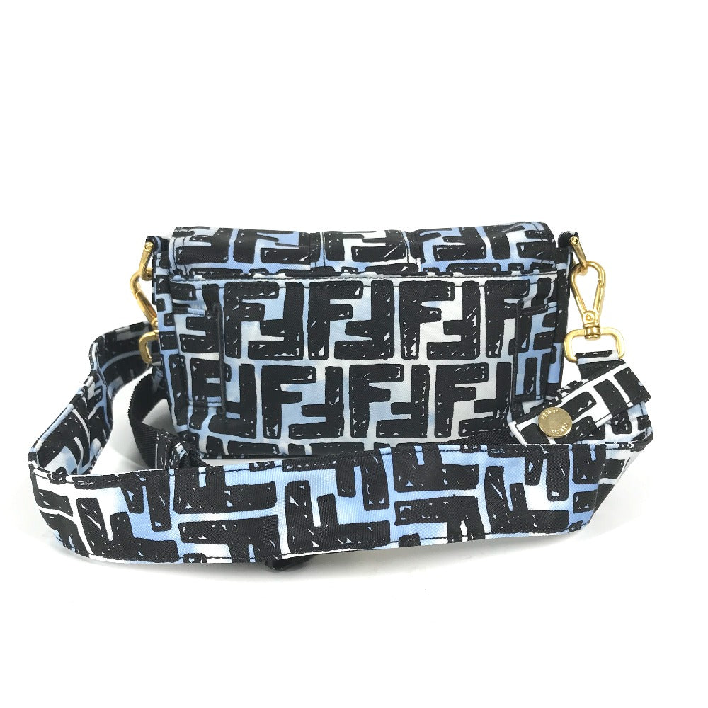 Fendi Shoulder Bag 8Br784 Nylon Blue Joshua Vides Collaboration Zucca Baguette Mini Mens