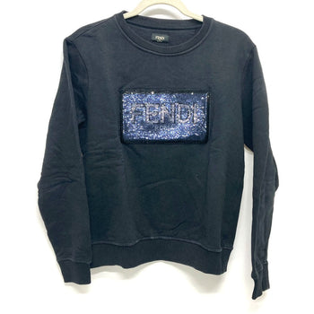 Fendi Sweat Fy0944 Cotton Black Sequin Logo Patch Detail Women Xs