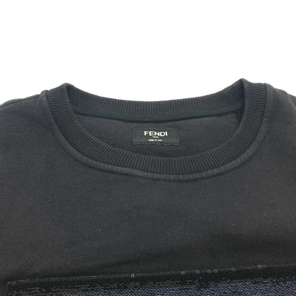 Fendi Sweat Fy0944 Cotton Black Sequin Logo Patch Detail Women Xs