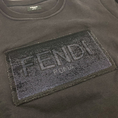 Fendi Sweat Fy0944 Cotton Black Sequin Logo Patch Detail Women Xs