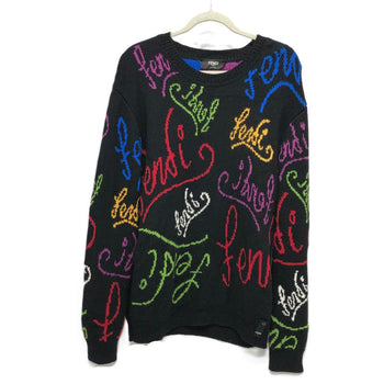 Fendi Sweater Fzy463 Ah3E Cotton Black 21Aw Logo Multicolor Mens 50