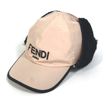 Fendi Hat Fxq679 Polyester Pink Logo Flight Cap Women 58/M