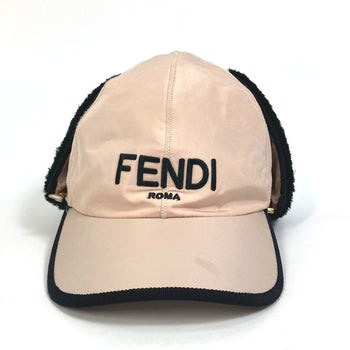 Fendi Hat Fxq679 Polyester Pink Logo Flight Cap Women 58/M