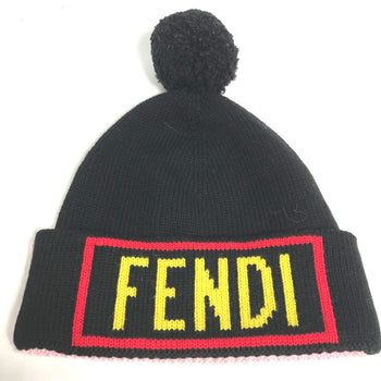 Fendi Knit Hat Fxq056 Wool Pink By Color Logo With Pom-Pom Women