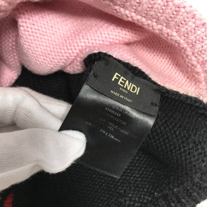 Fendi Knit Hat Fxq056 Wool Pink By Color Logo With Pom-Pom Women