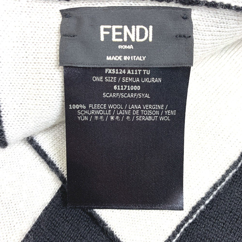 Fendi Scarf Fxs124 Wool Black X White Logo Scarf Unisex(Unisex)