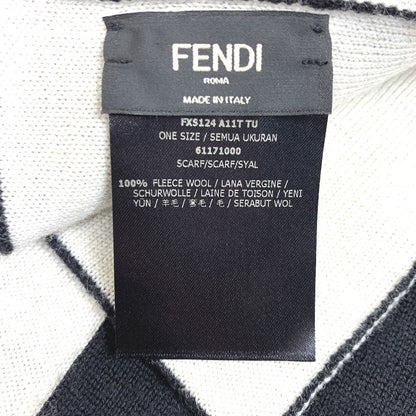 Fendi Scarf Fxs124 Wool Black X White Logo Scarf Unisex(Unisex)