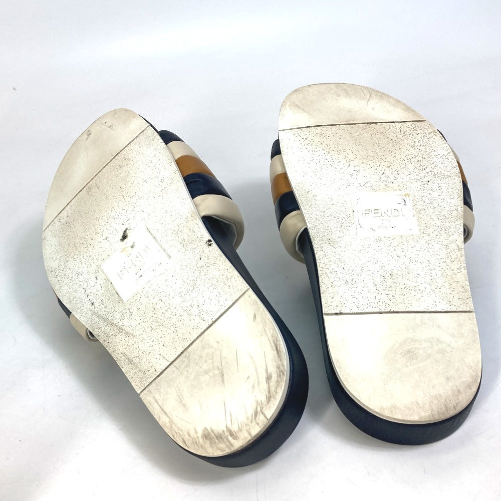 Fendi Sandals 7X1059 Leather Navy Flat Sandals Beach Sandals Tricolor Mens 8