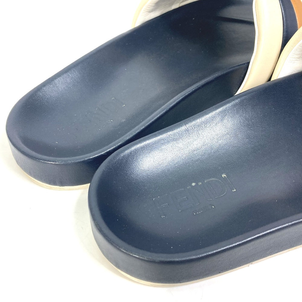 Fendi Sandals 7X1059 Leather Navy Flat Sandals Beach Sandals Tricolor Mens 8