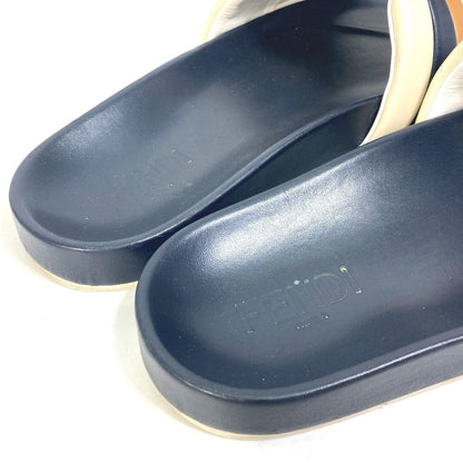 Fendi Sandals 7X1059 Leather Navy Flat Sandals Beach Sandals Tricolor Mens 8