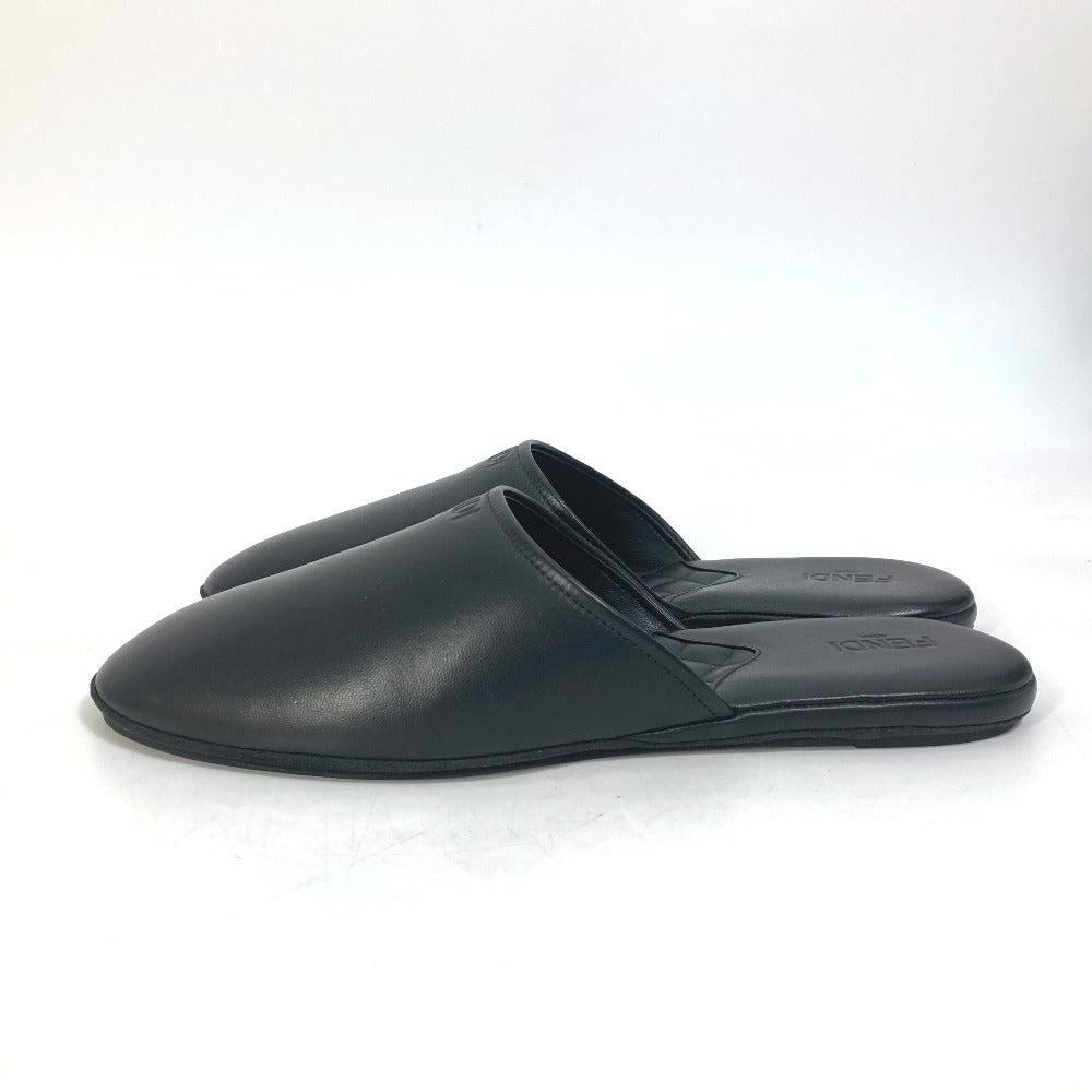 Fendi Sandals Leather Black Indoors Logo Slippers Mens 6
