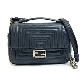 Fendi Shoulder Bag 8M0371 Leather Black Pochette Crossbody Double Micro Baguette Women