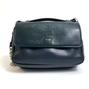 Fendi Shoulder Bag 8M0371 Leather Black Pochette Crossbody Double Micro Baguette Women