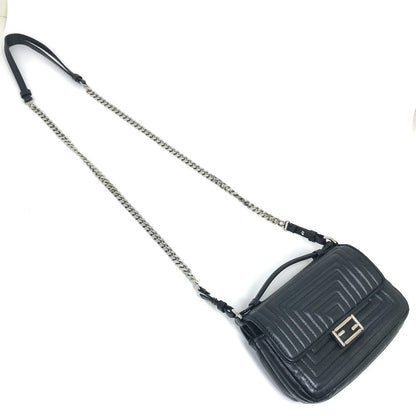 Fendi Shoulder Bag 8M0371 Leather Black Pochette Crossbody Double Micro Baguette Women