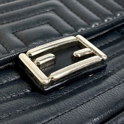 Fendi Shoulder Bag 8M0371 Leather Black Pochette Crossbody Double Micro Baguette Women